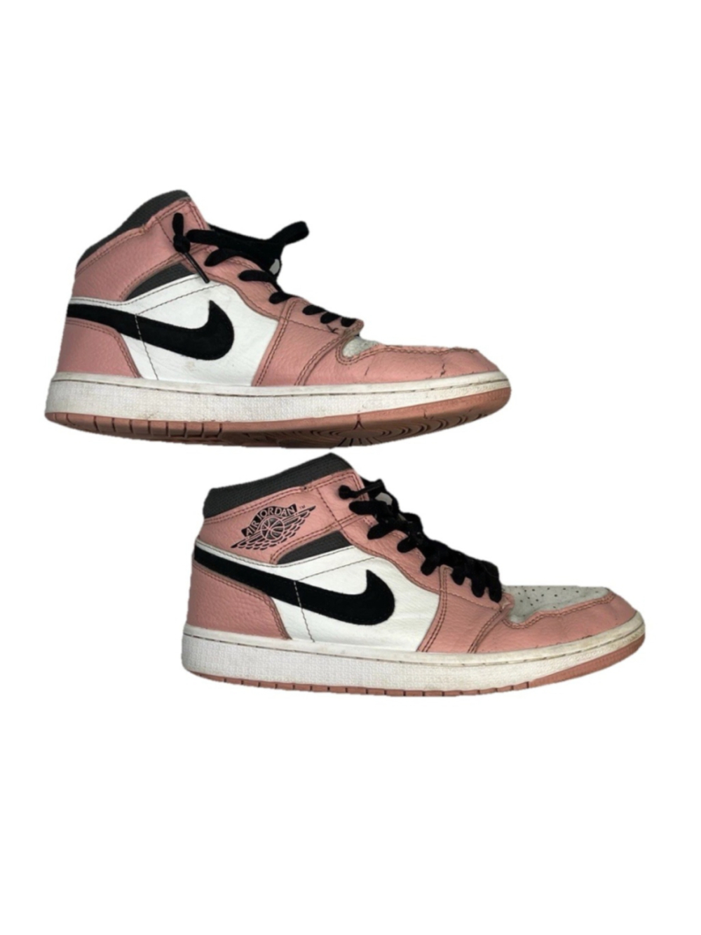Nike Air Jordan 1 Sneakers Youth 8.5 Mid High Top Lace Up Shoes Pink Black White